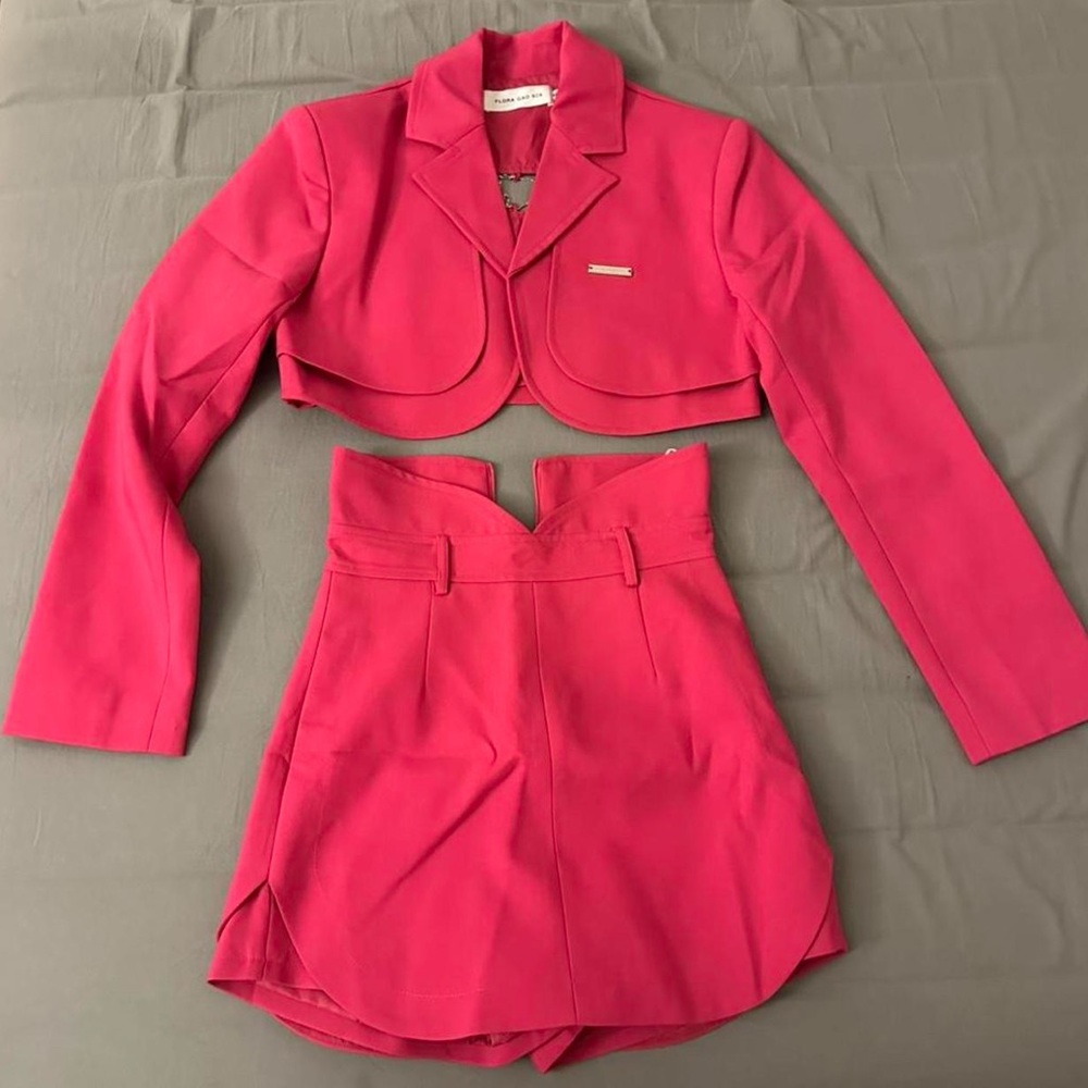 Stylish Pink Women's Jacket & Skirt Set